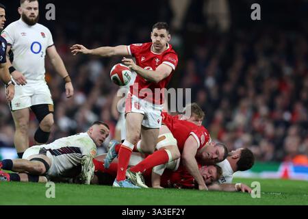 Cardiff, Großbritannien. März 2025. Tomos Williams aus Wales in Aktion. Guinness Six Nations Championship 2025 Match, Wales gegen England im Principality Stadium in Cardiff am Samstag, den 15. März 2025. bild von Andrew Orchard/Andrew Orchard Sportfotografie/Alamy Live News Credit: Andrew Orchard Sportfotografie/Alamy Live News Stockfoto