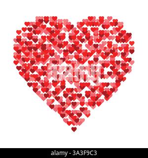 Ein großes Herz aus einem Muster kleiner Herzen. Illustration des flachen Vektors auf weißem Hintergrund isoliert. Stock Vektor