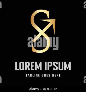 Goldener Anfangsbuchstabe S mit Pfeilspitze für Schütze Zeichen Symbol Logo Design Vektor Stock Vektor