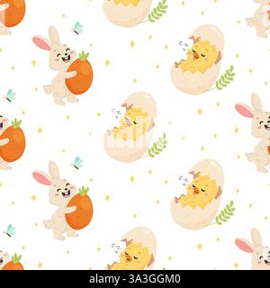 Nahtloses Ostermuster mit Häschen und Küken Stock Vektor