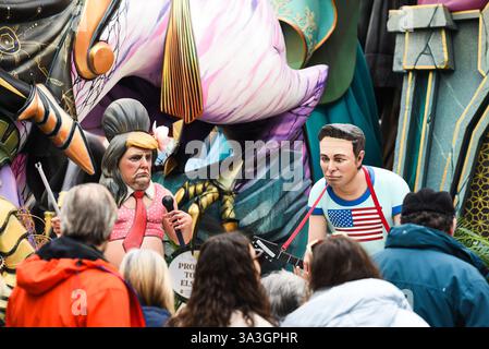 Valencia, Spanien - 16. März 2025. Das Las Fallas Festival ist eines der wichtigsten traditionellen Feiern in Spanien. Gigantische Skulpturen aus Pappmaché werden gebaut und zeigen der Öffentlichkeit, bevor sie am letzten Tag verbrannt werden. Die Falla of Convento Jerusalén-kommission gewann den ersten Preis von Ninot Indultat, der die Skulptur vor dem Quemá rettete. Quelle: Roberto Arosio/Alamy Live News Stockfoto