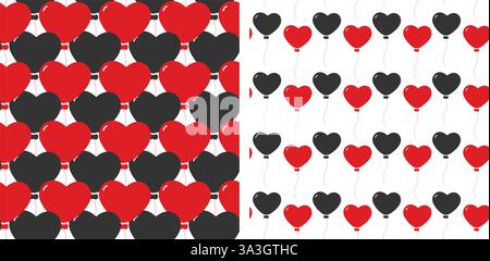 Valentinstag Gruß Herzförmige Ballons auf Schnur nahtloses Muster festliche Hintergründe Set 2. Isolierte Vektor-Illustration Thematische Karten Wallpaper, Verpackung oder Web Promo Broschüren, Banner, Tags Stock Vektor