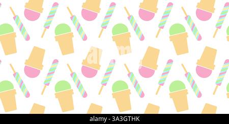 Gestreiftes Eis auf Stock Pistazienbeere Sundae im Waffelbecher nahtlose Muster Eis-Hintergrund. Isolierte Vektor-Illustration Wallpaper Wrapping oder Web Promo Banner Thematische Karten, Posten, Etikett Stock Vektor