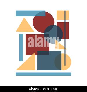Abstrakte geometrische Kunstwerke im Bauhaus-Stil. Kräftige Formen und überlappende Farben sorgen für eine dynamische und ausgewogene Komposition. Perfekt für modernes Design Stock Vektor