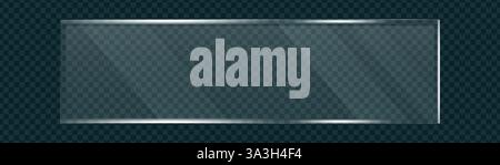 Horizontales Banner mit flachem Glasrahmen, transparente realistische Effekt-Textur, glänzende Blendung auf transparenter Spiegeloberfläche, Vektorillustration Stock Vektor