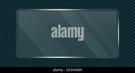 Horizontales Banner mit flachem Glasrahmen, transparente realistische Effekt-Textur, glänzende Blendung auf transparenter Spiegeloberfläche, Vektorillustration Stock Vektor