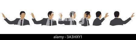 Konzeptueller menschlicher Kopf isoliert auf weißem Hintergrund als abstrakter Avatar als Set oder Sammelbanner für Social Design Konzept. Menschliche Nahaufnahme anonym Stock Vektor