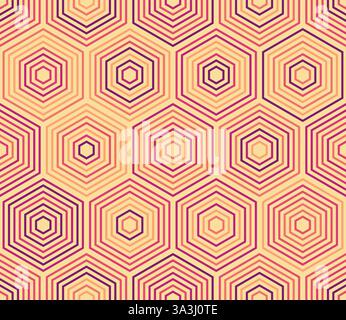 Abstraktes Mosaik-Sechseckformen Hintergrund. Gestapeltes Hexagon-Mosaikmuster. Große Sechsecke. Farbpalette für mehrere Töne. Nahtloses Muster. Stock Vektor