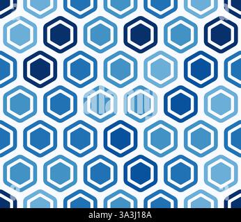 Honig-Wabenhexagone Hintergrund. Gewölbte, abgerundete sechseckige Küvetten mit Polsterung und inneren festen Küvetten. Blaue Farbtöne. Große Sechskantformen. Stock Vektor