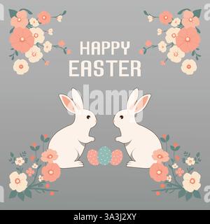 Glückliche osterkarte mit dekorativen Eiern, nette Hasen Vektorillustration Stock Vektor