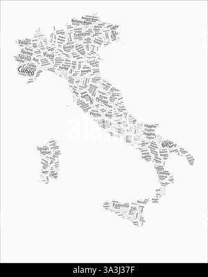 Regionen Im Textformat Italien. Länderregion benennt Wortwolken in italienischer Sprache. Künstlerische Vektorillustration. Stock Vektor