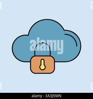 Vektorsymbol für Cloud-Sicherheit. Data Cloud mit Sperrsymbol. Sicherheitsschild. Diagrammsymbol für Ihr Website-Design, Logo, App, UI Stock Vektor