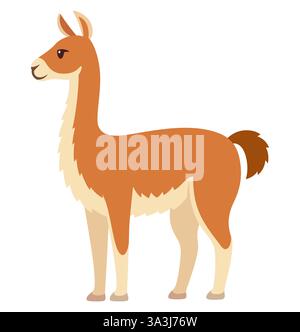 Guanaco (Lama guanicoe) wildes südamerikanisches Lama. Niedliche Zeichentrickvektor-Illustration. Stock Vektor