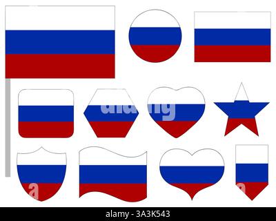 Russisches Flaggensymbol in verschiedenen Formen isoliert auf weißem Hintergrund Stock Vektor