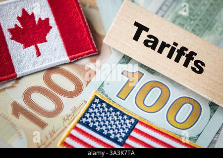 Tarife zwischen den USA und Kanada. Der Begriff des Handels zwischen Ländern. Stockfoto