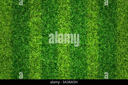 Grasstruktur. Green Sport Field Konzept. Gestreifter Rasen für Fußball oder Fußball. Neuer ökologischer Hintergrund. Grasteppich mit Streifen von oben. Vektorillust Stock Vektor