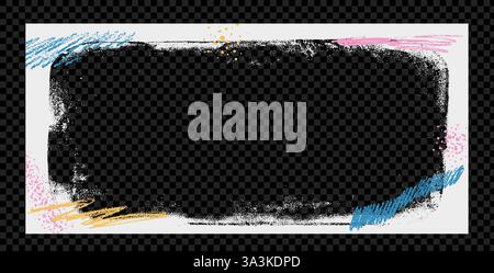 Urbaner Grunge Story Hintergrund horizontaler Rahmen. Graffiti-Schablone mit Buntstiftlinien umranden und Spritzen. Mit Tinte und Farbe dekorierte Punk-Dekor für gesellschaftliche Veranstaltungen Stock Vektor