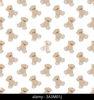 Süßer beiger Teddybär. Coole Illustration. Nahtloses Muster. Stock Vektor