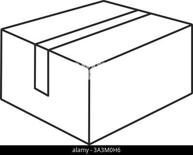 Paketzustellungssymbol eines versiegelten Kartonschachts im Umrissvektor Stock Vektor