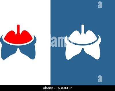 Eine rot-weiße Grafik einer Lunge mit einem roten Kreis in der Mitte Stock Vektor