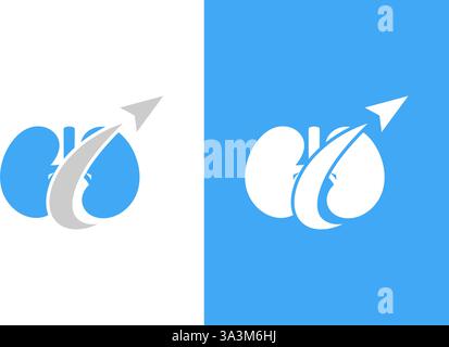 Nieren- und Raketenlogo-Kombination. Designvorlage für Urologie-Logotypen. Stock Vektor