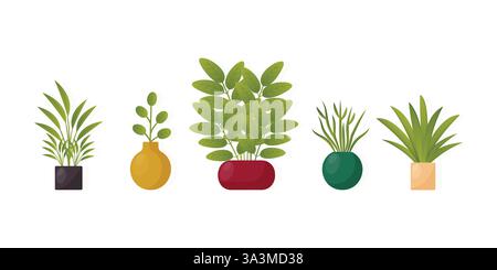 Startseite Pflanze Set flache Vektor-Illustration isoliert auf weißem Hintergrund. Stock Vektor