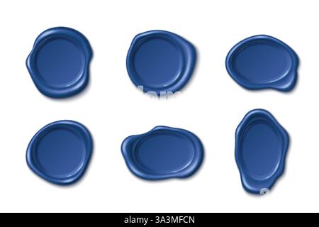 Wachssiegel-Stempelkollektion in smaragdblauer Farbe mit glänzender Oberfläche und einzigartigen unregelmäßigen Formen. Vintage-Elemente mit glatten Kanten und realistischem Sha Stock Vektor