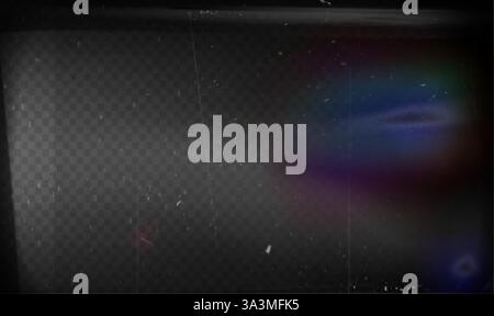 Alte Filmstruktur mit Kornrauschen, Kratzern und Staubpartikeln auf transparentem Hintergrund. Realistische Vintage-Filmüberlagerung mit Lichtlecks Stock Vektor