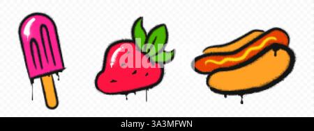 Graffiti-Symbole auf weißem Hintergrund. Vektor realistische Illustration von Street Art Sprühfarbe Skizzen, Hand gezeichnete Farbe Eis, St Stock Vektor