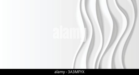 Abstrakter weißer welliger Hintergrund mit Pneumorphismuseffekt. Glatte Kurven und dezente Schatten im minimalistischen monochromen Design für moderne und futuristische benutzeroberfläche, Stock Vektor