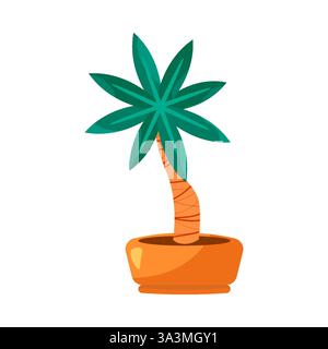 Grüne Palmenpflanze im Orangentopf. Vektorillustration Pflanzenobjekt isoliert auf weißem Hintergrund Stock Vektor