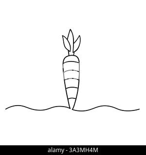Eine isolierte Illustration des Karottenkonturvektors mit einem durchgehenden einzeiligen Design. Karottenpflanzen mit minimalistischem Umrissvektor Stock Vektor