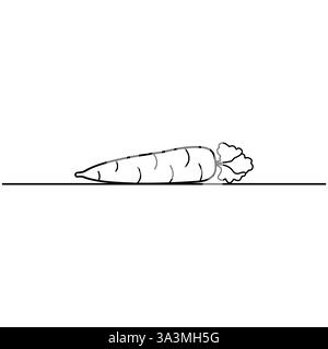 Eine isolierte Illustration des Karottenkonturvektors mit einem durchgehenden einzeiligen Design. Karottenpflanzen mit minimalistischem Umrissvektor Stock Vektor