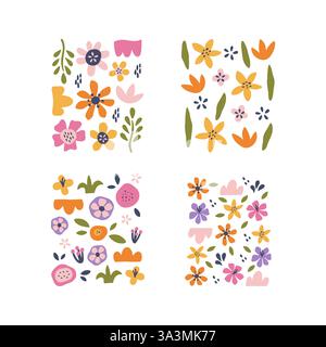 Abstraktes funky florales Vektor-Poster-Set. Stock Vektor