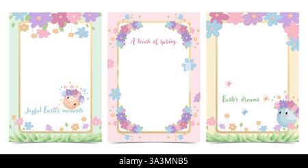 Ostern Grußkarte Vorlagen mit floralen Rahmen, Vektorillustration Stock Vektor