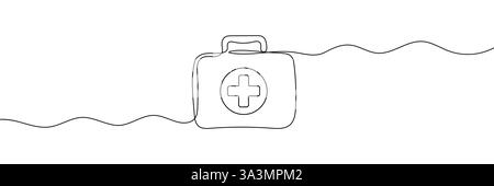 Durchgehende einzeilige Zeichnung des Verbandskastens. Einfache medizinische Box Linie Kunst Vektor Illustration Stock Vektor