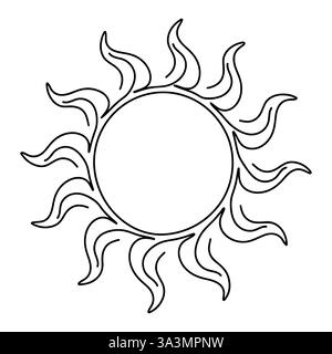 Eine durchgehende Linienzeichnung von Sonne und Sonnenaufgang. Symbol für heiße Temperaturen und Sommerreisen im einfachen linearen Stil. Solargrüne Energiekonzepte im Editabl Stock Vektor