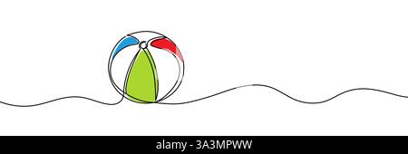 Einzelne einzeilige Zeichnung des Strandballs. Sommer-Strandkonzept. Grafische Vektorgrafik mit durchgehender Linienzeichnung. Bearbeitbare Kontur. Stock Vektor