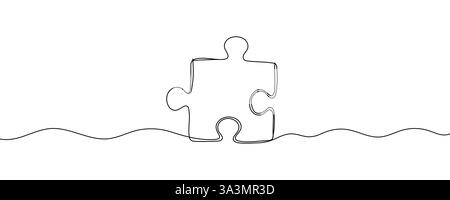 Durchgehende, einzeilige Zeichnung von Puzzleteilen. Problemlösung und Geschäftsmetapher. Eine Zeilenzeichnung des Puzzleteils für Idee, Geschäft, Stock Vektor