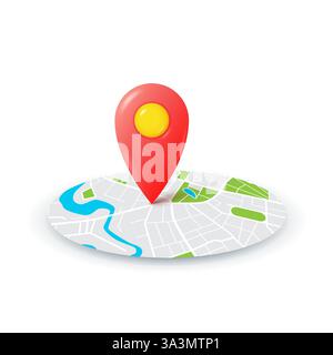 Navigationssymbol für Stadtkarten mit 3D-Punktmarkierung Stock Vektor
