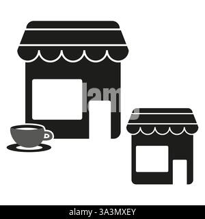 Café und Geschäft. Symbol für kleine Unternehmen. Kaffeetassen-Symbol. Vektorspeicher vorn. Stock Vektor