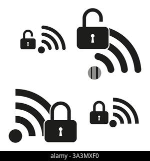 Symbol für Wi-Fi-Signal. Zeichen für gesperrtes Netzwerk. Symbol für den Sicherheitszugriff. Schwarzer digitaler Vektor. Stock Vektor
