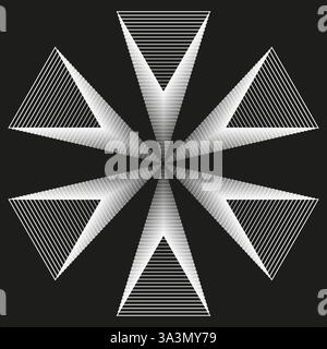 Optischer Dreieckseffekt. Abstrakte geometrische Illusion. Schwarzer dunkler Hintergrund. Futuristische Vektorkunst. Stock Vektor