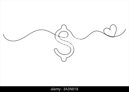 Dollarzeichen-Symbol eine Zeilenzeichnung und isolierte durchgehende Umrissvektorgrafik Stock Vektor