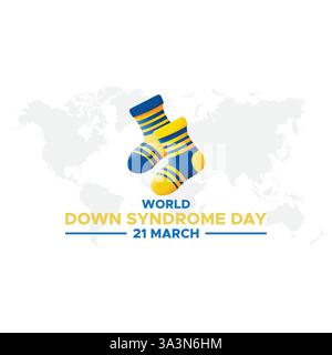 World Down Syndrome Day. 21. märz Welt-Down-Syndrom-Tag. World Down Syndrome Day. März. Gelbes und blaues Handflächenschild. Weißer Hintergrund. Eps 10. Stock Vektor