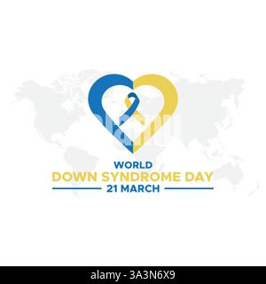 World Down Syndrome Day. 21. märz Welt-Down-Syndrom-Tag. World Down Syndrome Day. März. Gelbes und blaues Handflächenschild. Weißer Hintergrund. Eps 10. Stock Vektor
