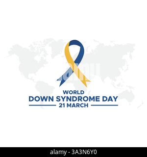 World Down Syndrome Day. 21. märz Welt-Down-Syndrom-Tag. World Down Syndrome Day. März. Gelbes und blaues Handflächenschild. Weißer Hintergrund. Eps 10. Stock Vektor