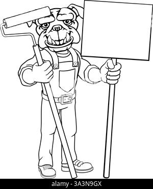 Bulldog Maler Dekorateur Paint Roller Mascot Mann Stock Vektor