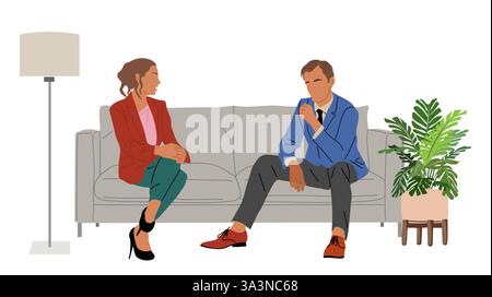 Ein Mann und eine Frau sitzen auf einer Couch. Stock Vektor