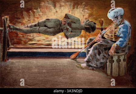 Szene aus Francois Rabelais Gargantua und Pantagruel von Jules Garnier. Kapitel 2.XIV. – Wie Panurge die Art und Weise, wie er aus den Händen der Türken entkam, in Beziehung setzte. Die schroffen Türken hatten mich auf einer Spucke angegriffen, die wie ein Kaninchen verspeist war. Stockfoto